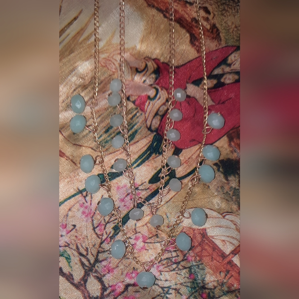 Two faceted stone bead layering necklaces light sky blue - Picture 7 of 8